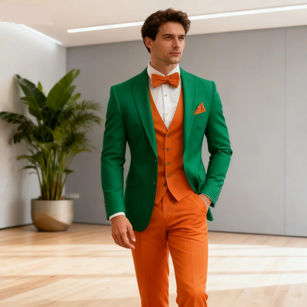 

Men's Formal White And Orange Suit Occasion Wedding Groomsmen Graduation Dance Smoking 3 Piece Tuxedo Traditional Male Attire