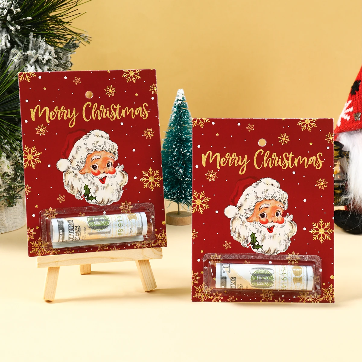 

6pcs Christmas Wooden Money Card Christmas Party Decoration 2025 Xmas Santa Claus Money Cards Navidad Natal New Year Gift 2026