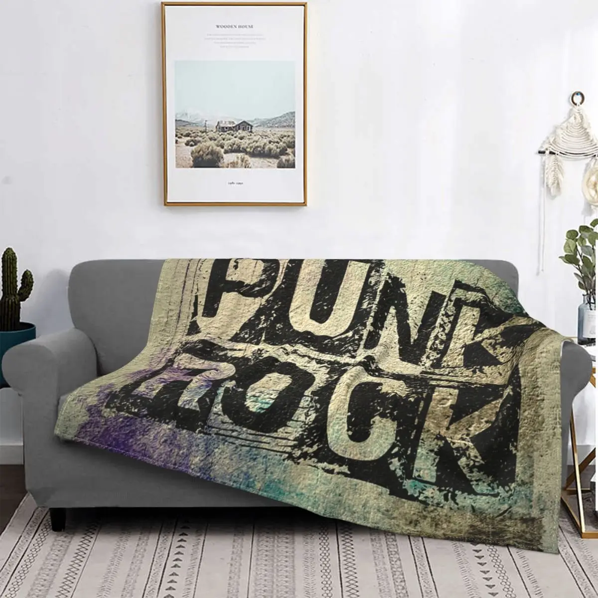 Punk Rock Black Grunge Block Heavy Metals Fuzzy Blankets Funny Throw Blanket for Home Hotel Sofa Bedspread