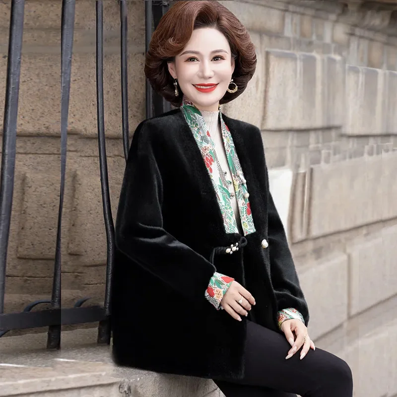 Middle aged Women Fur Coat New Imitation Mink Fur Overcoat High-end Artificial Mink Fur Coats Middle aged Mother Winter Outcoat