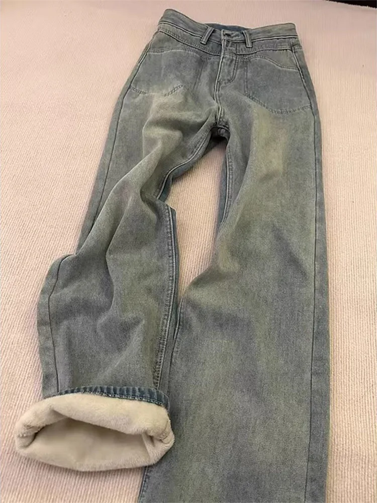 حجم كبير Fce اصطف ثي الدينيم السراويل النساء عالية الخصر واسعة الساق الطابق طول مستقيم قطع الجينز مريحة بناطيل كاجوال #3