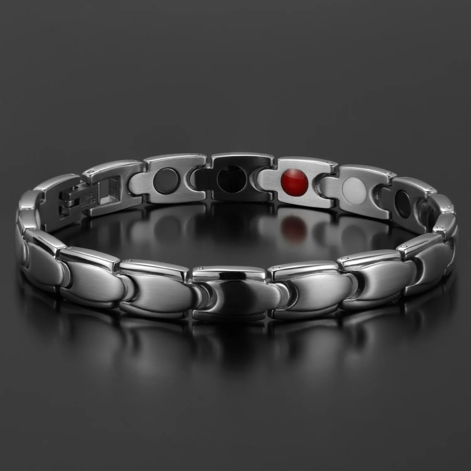 Women's Magnetic Therapy Bracelet Silver Color And Black Stainless Steel Jewelry Health Weight Loss Infrared Bracelet Women Gift