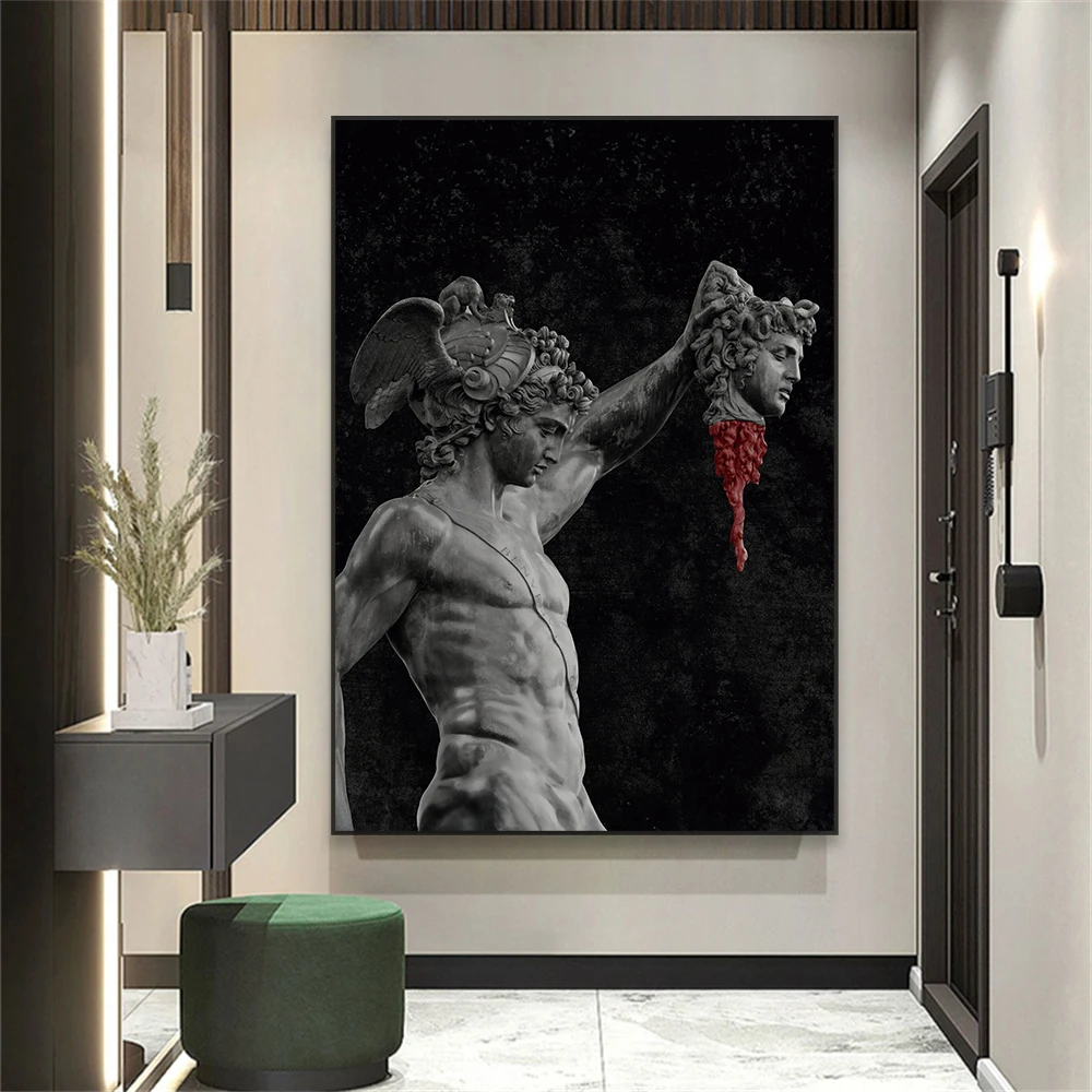 Perseus And Medusa Canvas Painting Poster Abstract Greek Mythology Perseus Statue Print Ancient Greek Poster Home Room Decor