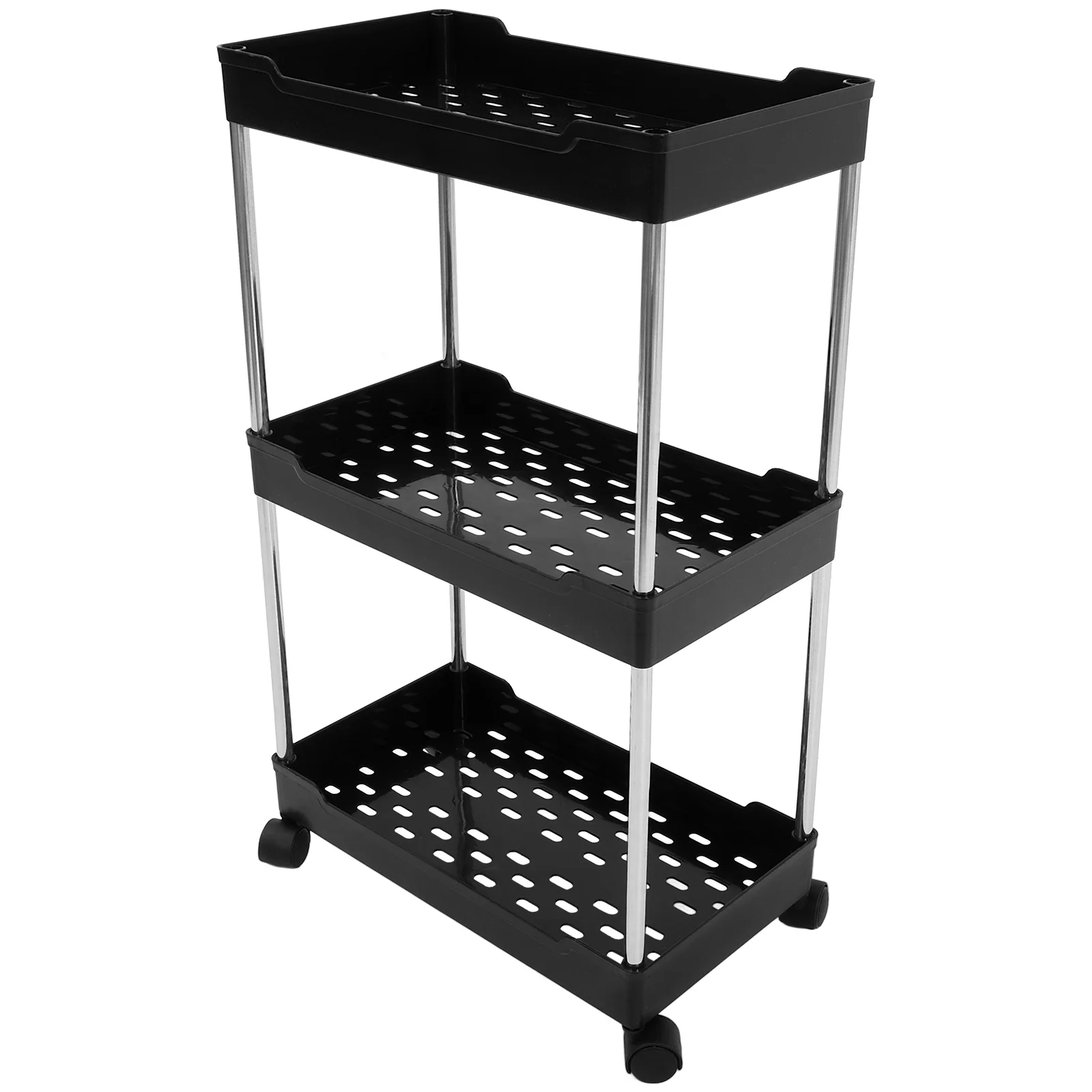

3 Tier Utility Cart Multi-Layer Rolling Storage Trolley Sturdy Construction with Wheels for Home Kitchen Bathroom Organization