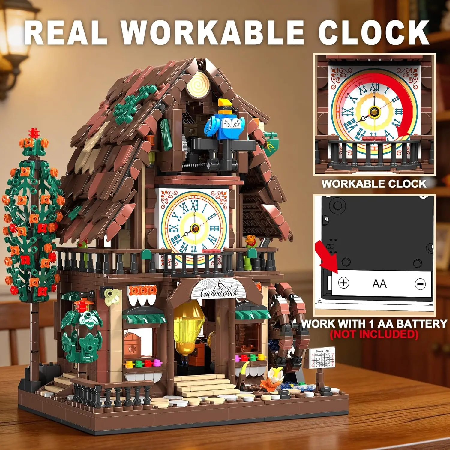 1909PCS Cuckoo Clock House Building Blocks Sets With Rotating Waterwheel Mechanical Linkage Bricks Toys Ideal Gifts For Birthday