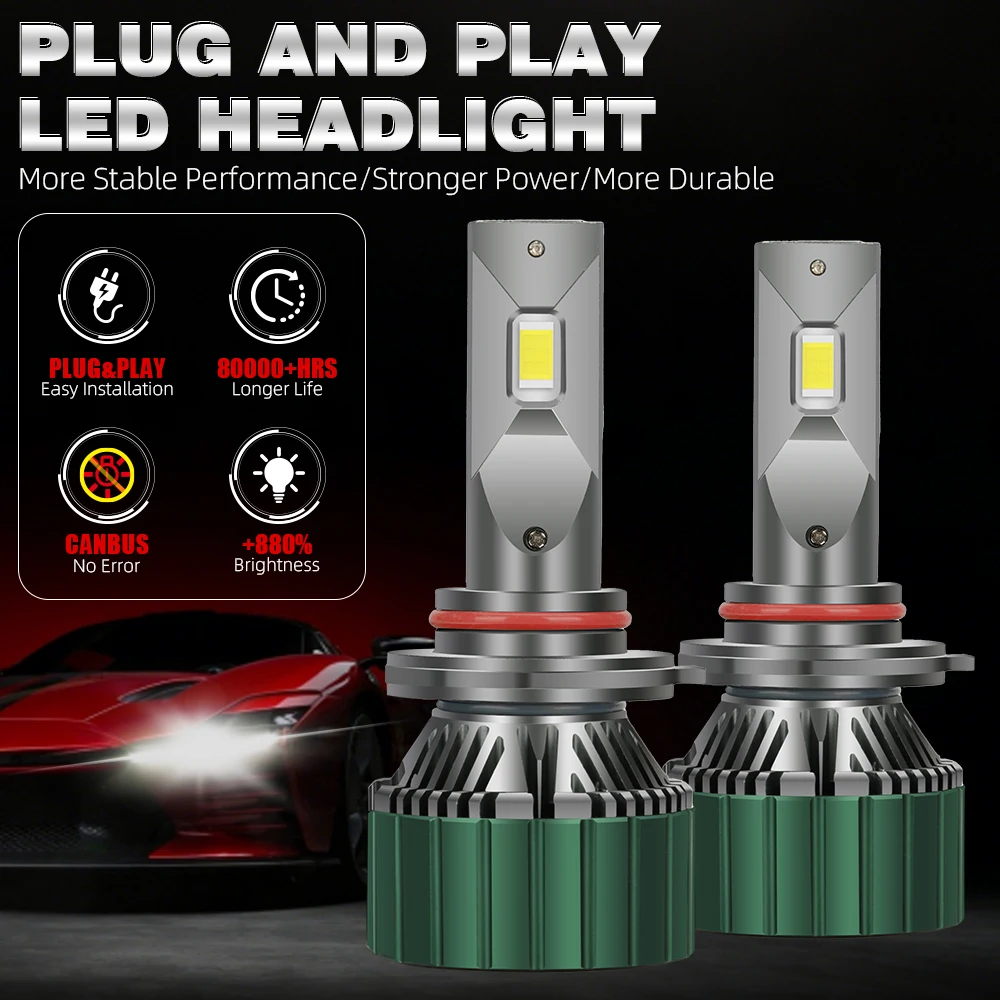 

Светодиодные лампы H7 H4 Canbus для фар автомобиля 200W 50000LM, H8, H9, H11, HB3 9005, HB4 9006, H1, H13 9007 LED 6000K, противотуманные фары 12V