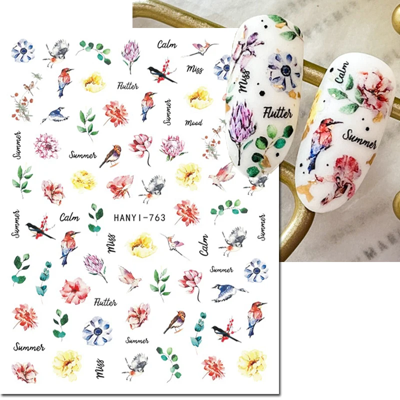 3d 네일 아트 데칼 가을 겨울 크리스마스 붉은 과일 푸른 새 솔방울 나무 꽃 네일 스티커... - 5