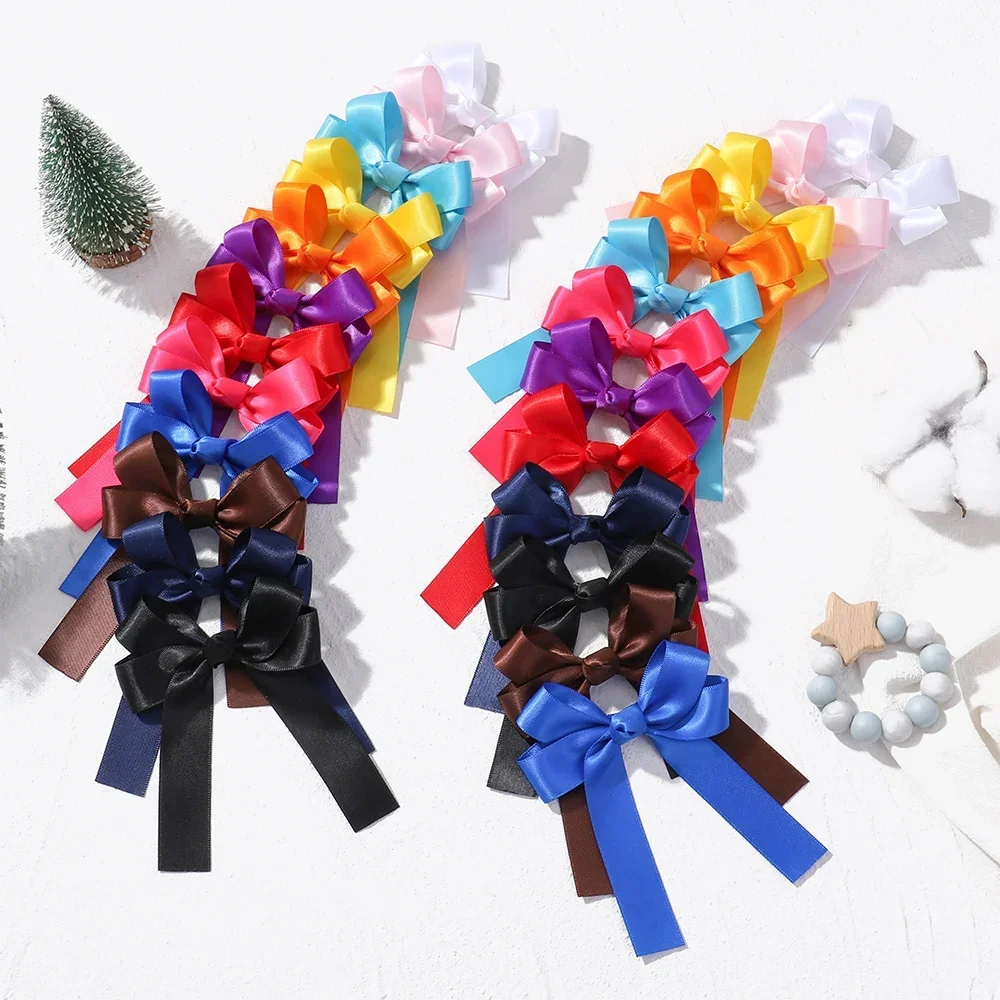 2pcs Cheer Up Bowknot Hair Clips for Girl Solid Color Ribbon Bows Hairpins Hairgripe Kids Boutique Hair Accessories Wholesale