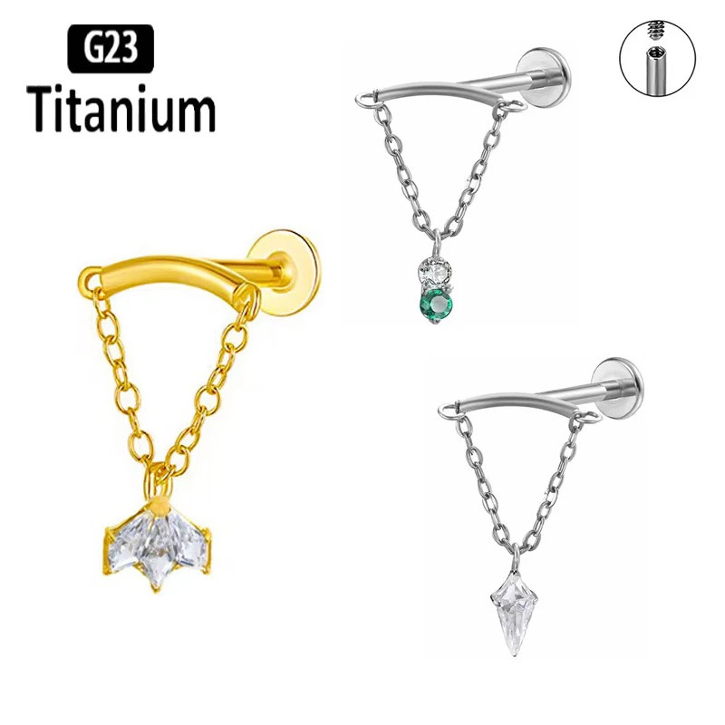 G23 Titan gebogene Kette Marquise CZ Drape Innengewinde Ohrknorpel Helix Ohrstecker Lobe Piercing Schmuck Lippenringe