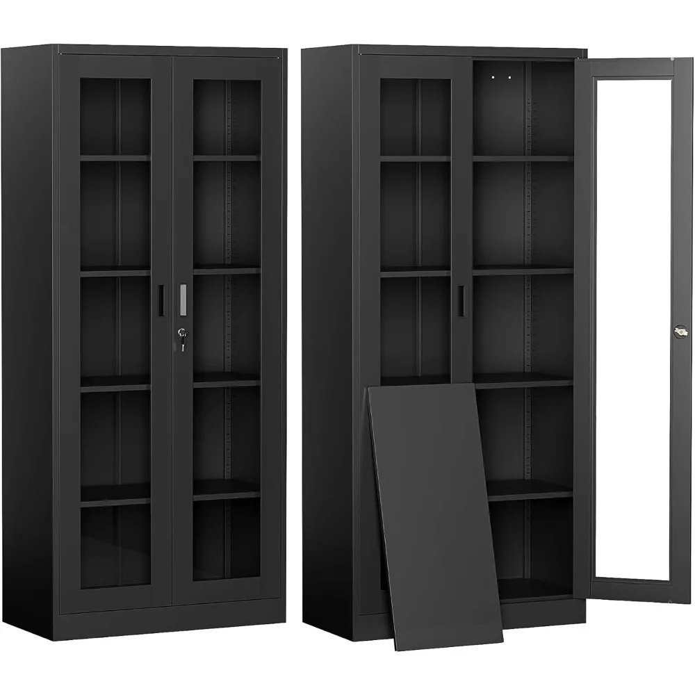 

71 Inches Display Cabinet with Locking Glass Doors, 4 Adjustable Shelves, Assemble Required, Display Cabinet