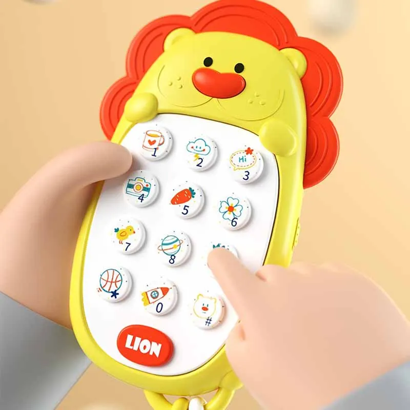 Cartoon Cute Lion Children Simulation Cell Phone Toys Can Gnaw Baby Puzzle Early Education 0-1 Years Music Phone Toys