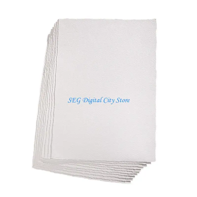 

U75B 10 Sheets Premium White Deckle Cotton Paper Design For Artists Beginner