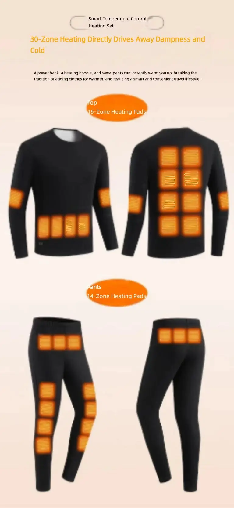 Winter Electric Heating Thermal Underwear Set with Smart Temperature Control, Outdoor Cold-Proof Base Layer
