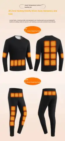 Winter Electric Heating Thermal Underwear Set with Smart Temperature Control, Outdoor Cold-Proof Base Layer