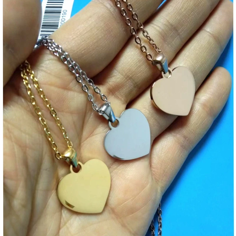 

10Piece/lot New Heart Pendant Necklace Mirror Polished Stainless Steel Chain Necklace For Women Gift