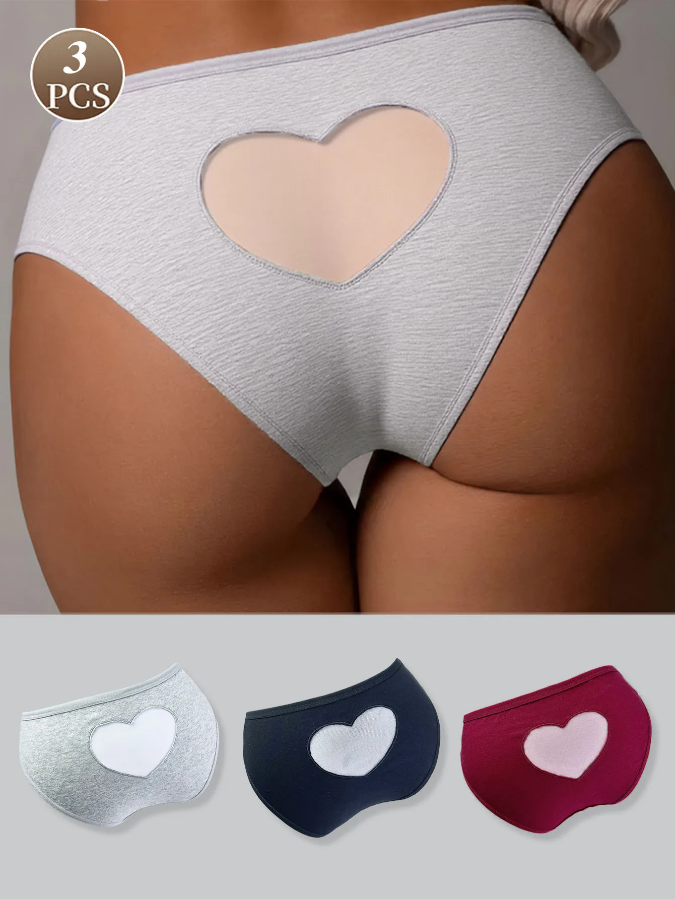 3Pcs Fashion Sexy Gauze Heart-Shaped Women's Cotton Panties Seamless Comfortable Breathable Women's Triangle Briefs