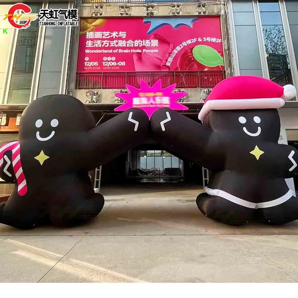 Transporte rápido arco de natal homem de gengibre preto arco inflável portão decoração de quintal de natal