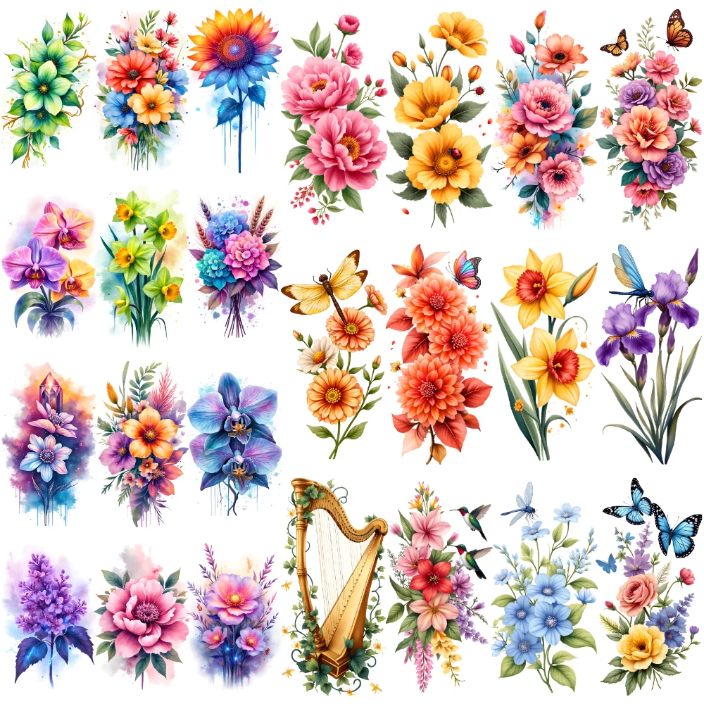 12pcs Temporary Tattoo Colorful Bouquet Temporary Tattoo Stickers Floral Designs Butterfly Illustrations Mixed Flower For
