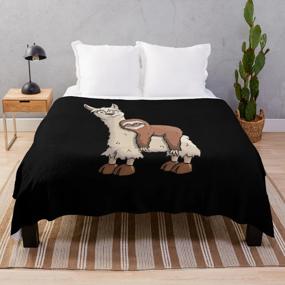 Trendy Funky Cartoon Chill Out Sloth Riding Llama Throw Blanket Travel Kid'S Furry Blankets