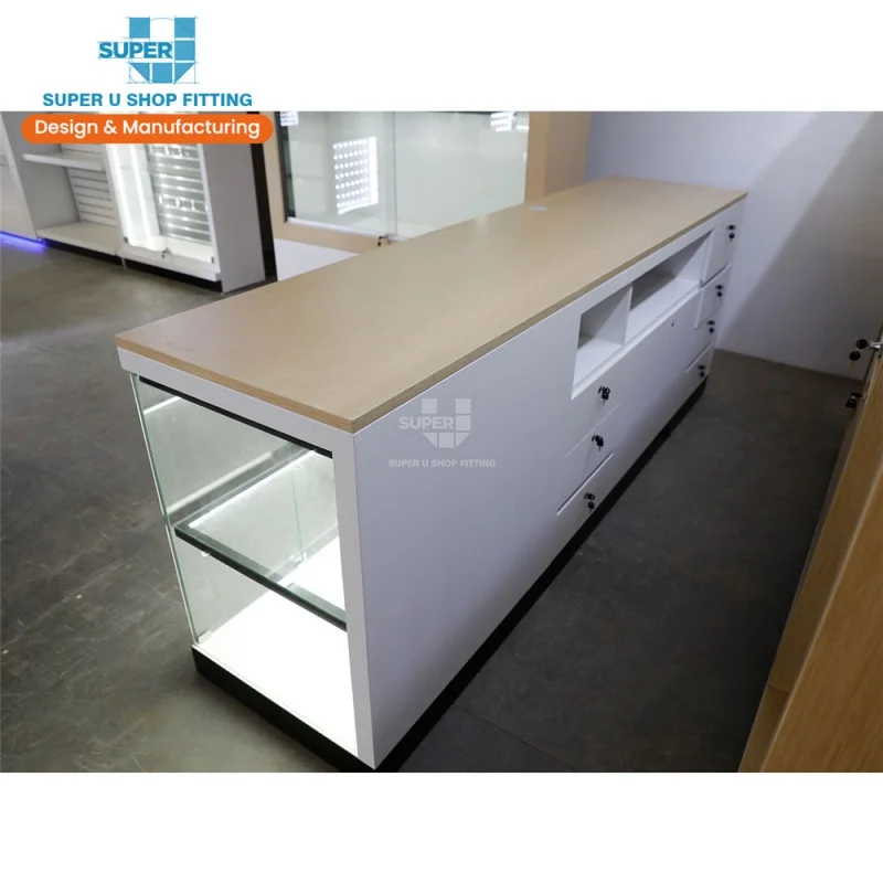 (customized)Reception Desk Modern White Electronic Display Furniture Store Display Fixtures Design Shop Table Cashier Desk Check