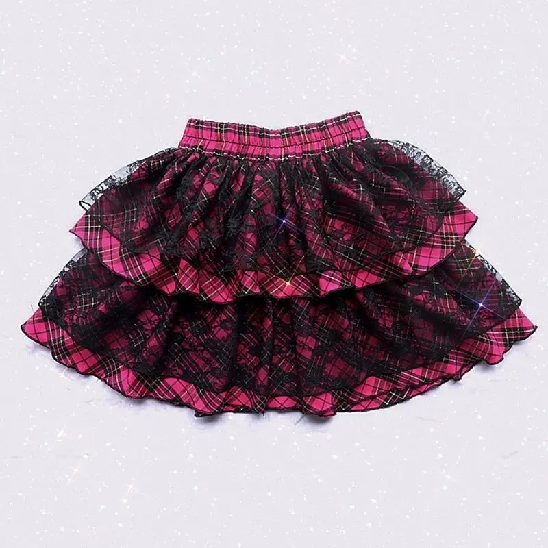 

NONSAR Harajuku Style Y2k Spicy Girls Rose Red Plaid Cake Плиссированная Юбка Женская Японская Милая Кружевная Панк Готическая Пушистая Мини Юбка