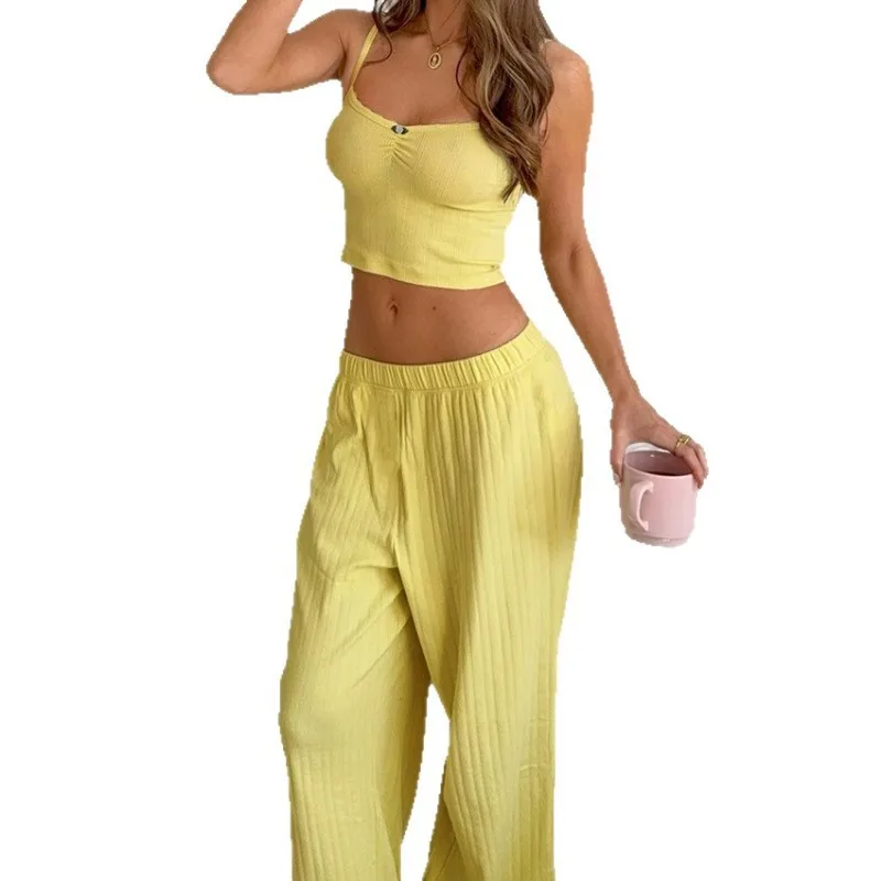 

2025 summer new suspender vest loose wide-leg pants two-piece set women's design temperament casual 1150