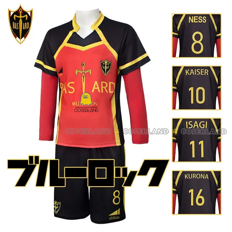 IN STOCK Anime Blue Lock Bastard Munchen Cosplay Costume Yoichi Isagi Red Uniform Ness Football Jersey Kaiser Kurona Men Boys