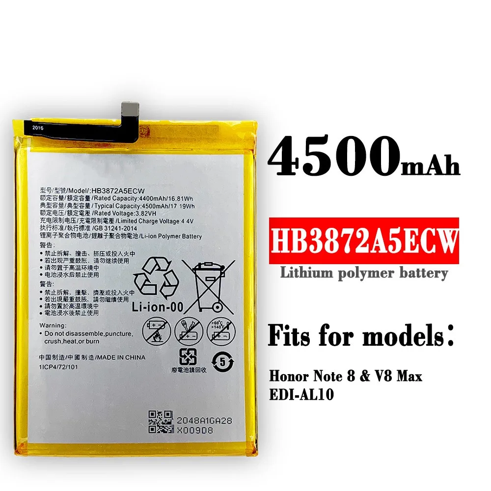 Replacement Battery HB3872A5ECW For Huawei Honor Note 8 EDI-AL10 V8 Max 4500mAh