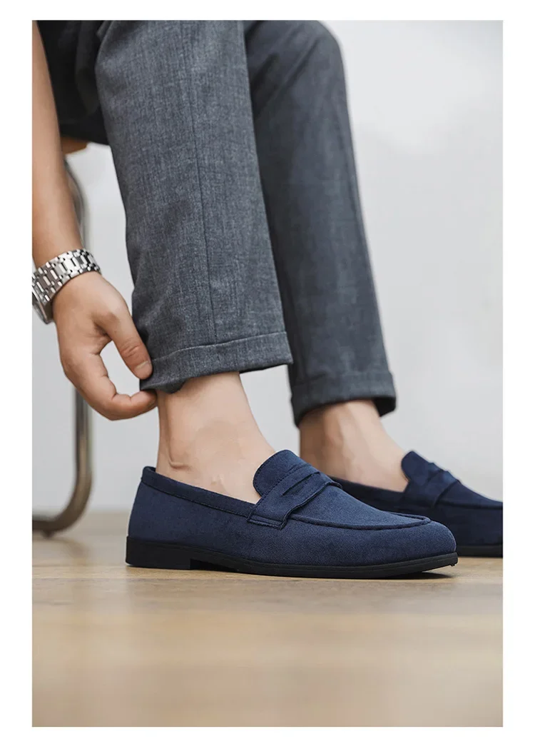 Retro Brown Men's Loafers Comfortable Suede Leather Casual Shoes Man Slip-on Shoes Flat Moccasins For Men zapatos de hombre