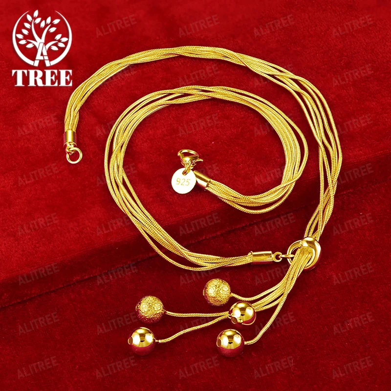 

48cm 18k Gold Smooth Frosted Bead Necklace Snake Chain For Women Men Wedding Party Exquisite Fashion Trend Jewelry Accessories