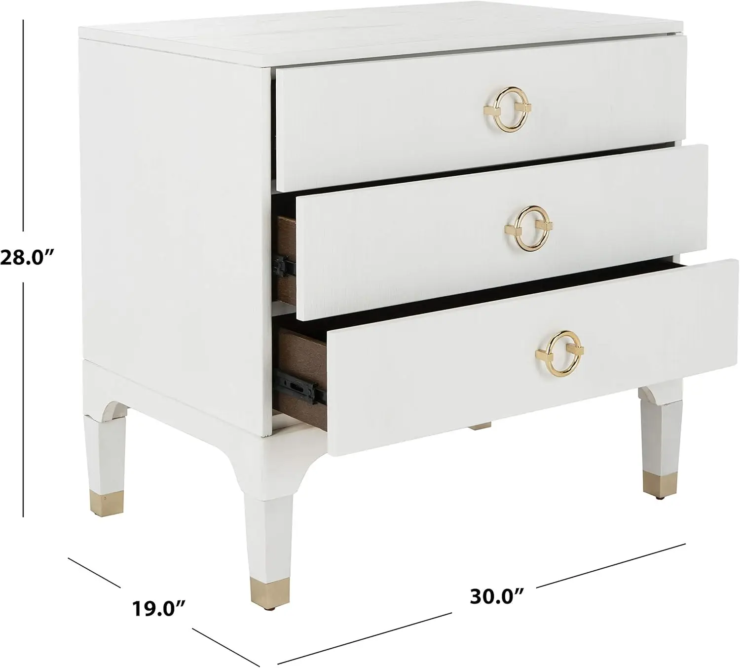 Home Collection Lorna 3 Drawer Contemporary Night Stand Nightstand, White