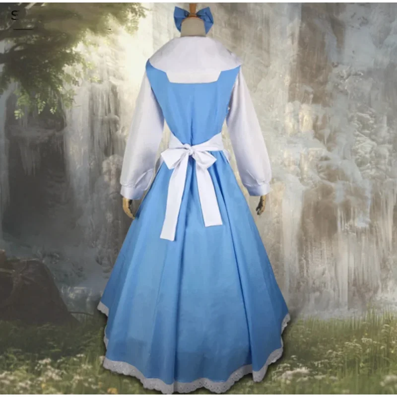 Princess Belle Blue Dress Costumes Beauty the Beast Maid Outfit Fancy Halloween Party Cosplay Clothes