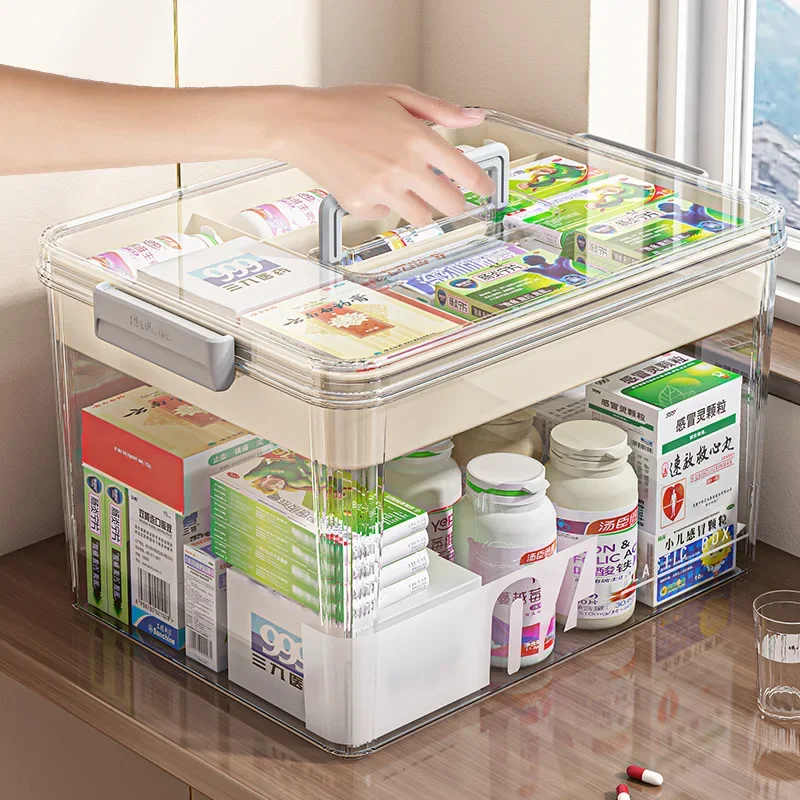 

Аптечка большой емкости, двухслойные коробки для таблеток, домашний медицинский футляр для хранения, прозрачный дизайн для первой помощи и медицинской коробки