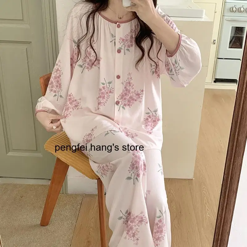 New Senior Women Pajama Set Spring Autumn Soft Comfortable Casual Home Loungewear Sleepwear Suit for Middle Aged Ladies