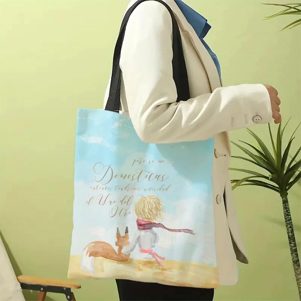 The Little Prince Canvas Bags Series Print Canvas Bag Lightweight Shoulder Bags Holder Handbag Fashion Shopping Bag 30X35cm