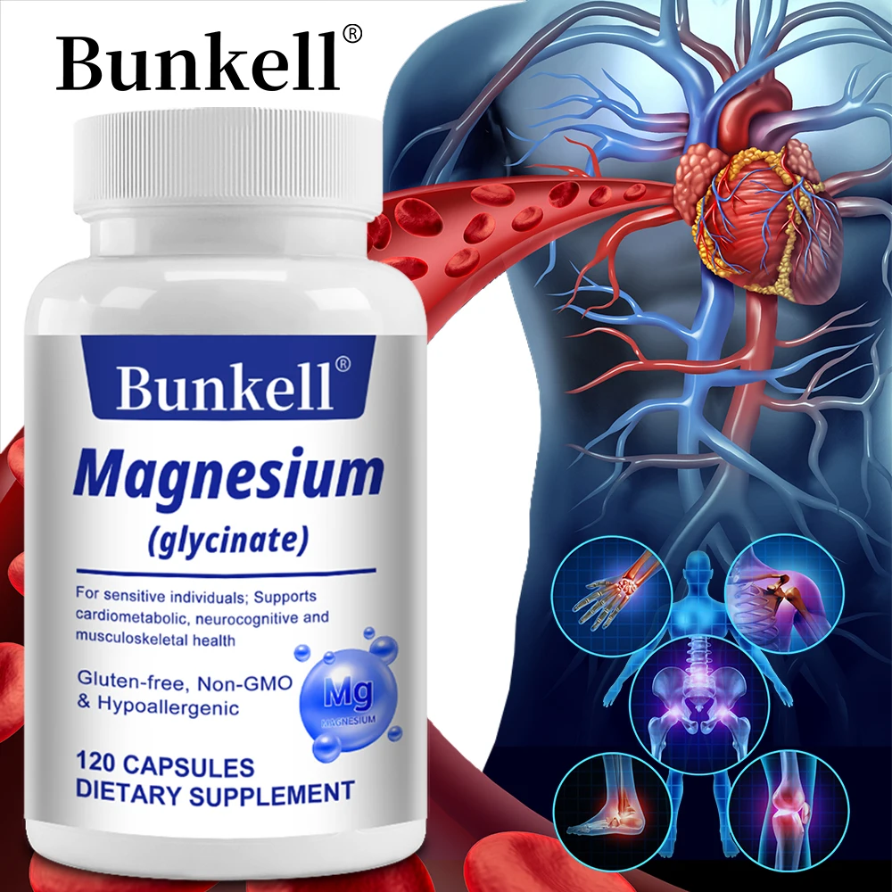 

Magnesium Glycinate - Maintains Normal Bone, Teeth and Muscle Function, Supports Brain & Heart Health, Vegetarian, 120 Capsules