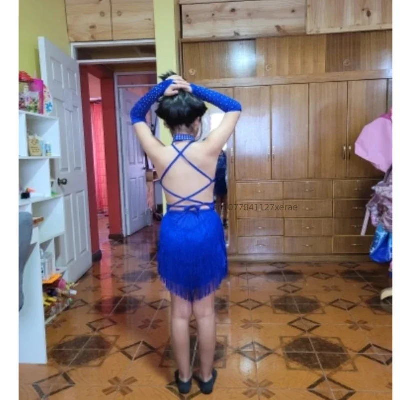 子供用ラテンダンス衣装 タッセル スパークリングダイヤモンド コンペティション 女性と子供用ダンス練習パフォーマンス衣装