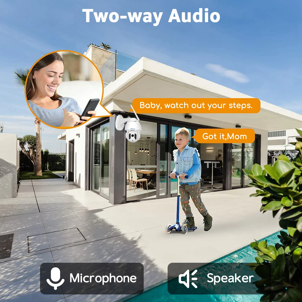 1080P PTZ Wifi IP Camera Auto Tracking Wireless Security Camera Outdoor Color Night Vision CCTV Camera works with Alexa & Google