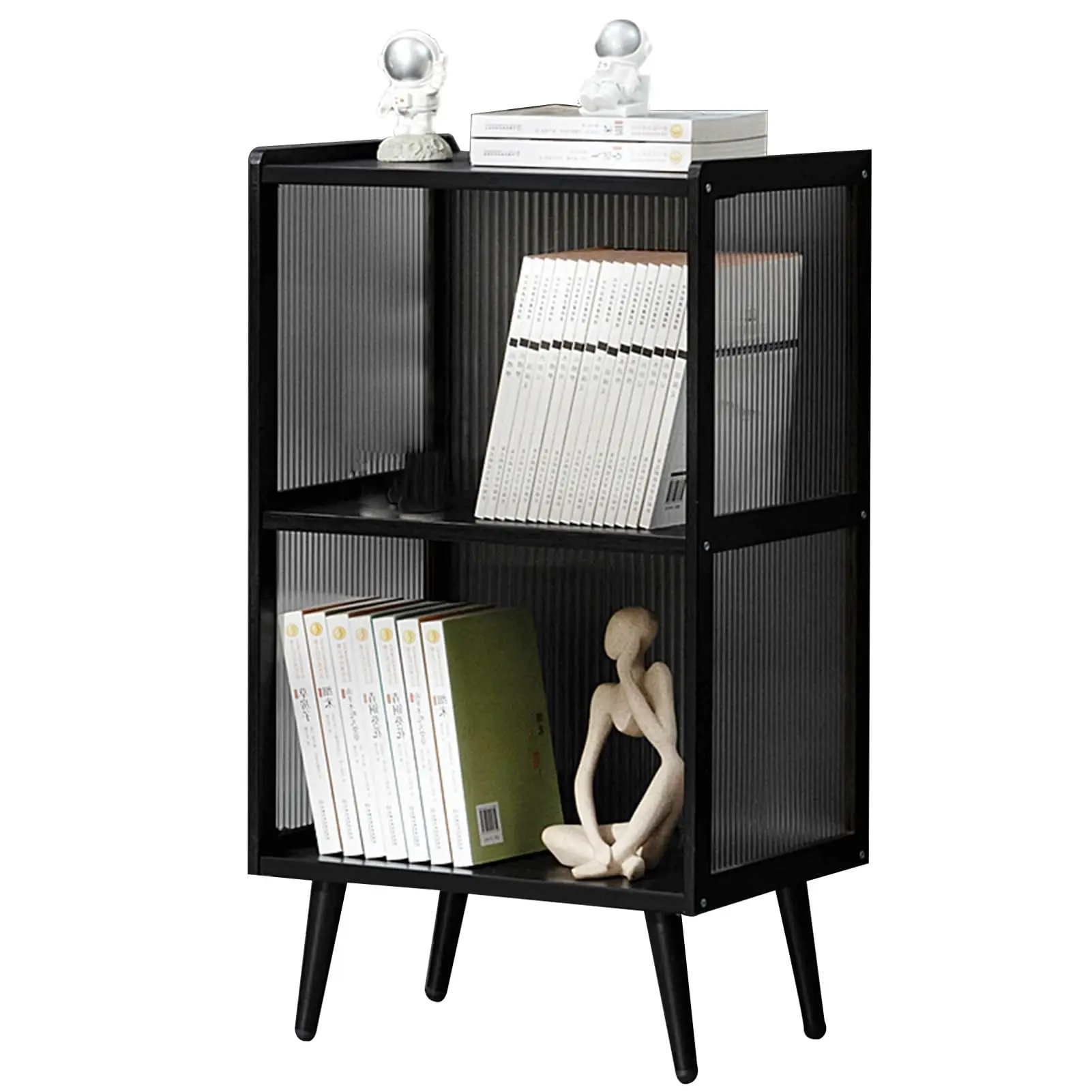 Open Display Cabinet, Transparent Display Case on Three Sides, Bamboo Multifunctional Bookcase, Strong Load-Bearing