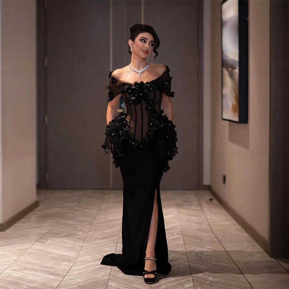 

MOLISA Customized Black elegant AppliqueEvening Dress Custom-made Fishtail slit Ball Gown and Floor-length Evening Dress 2025