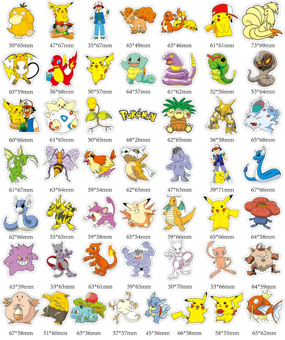 100 pçs pokemon graffiti adesivos pikachu charizard eevee genger desenhos animados decalques decoração diy crianças clássicos brinquedo