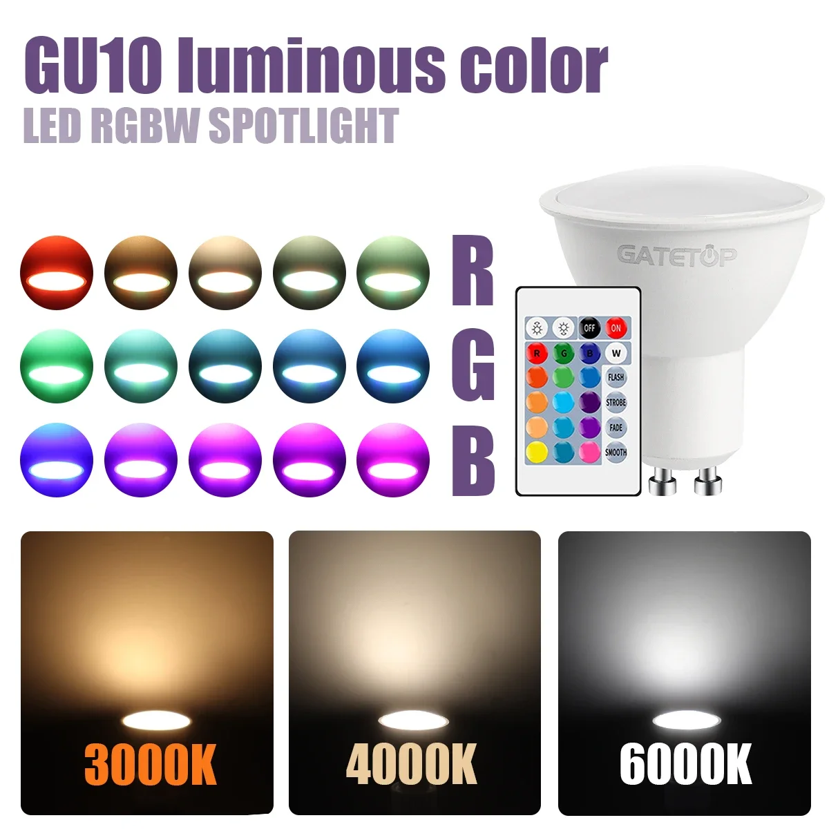 1-10PCS RGB GU10 LED Spotlight Bulb 24 Key Remote Control Dimmable 6W AC220V 110V Colorful Change for Bedroom Living Room Lamp