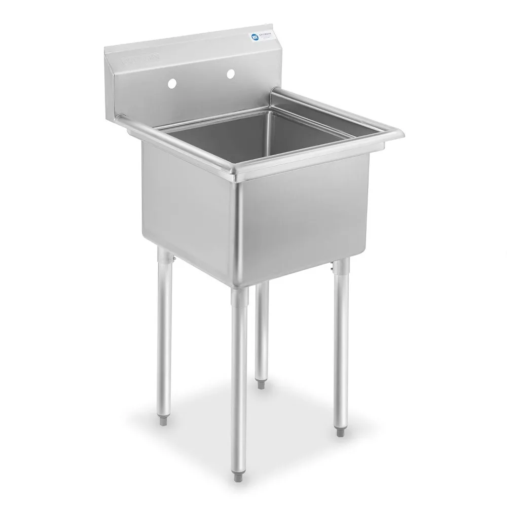 23.5 Wide Stainless Steel Kitchen Prep & Utility Sink, 1 Compartment NSF Commercial Sink with 18 x 18 Bowl for Restaurant, L
