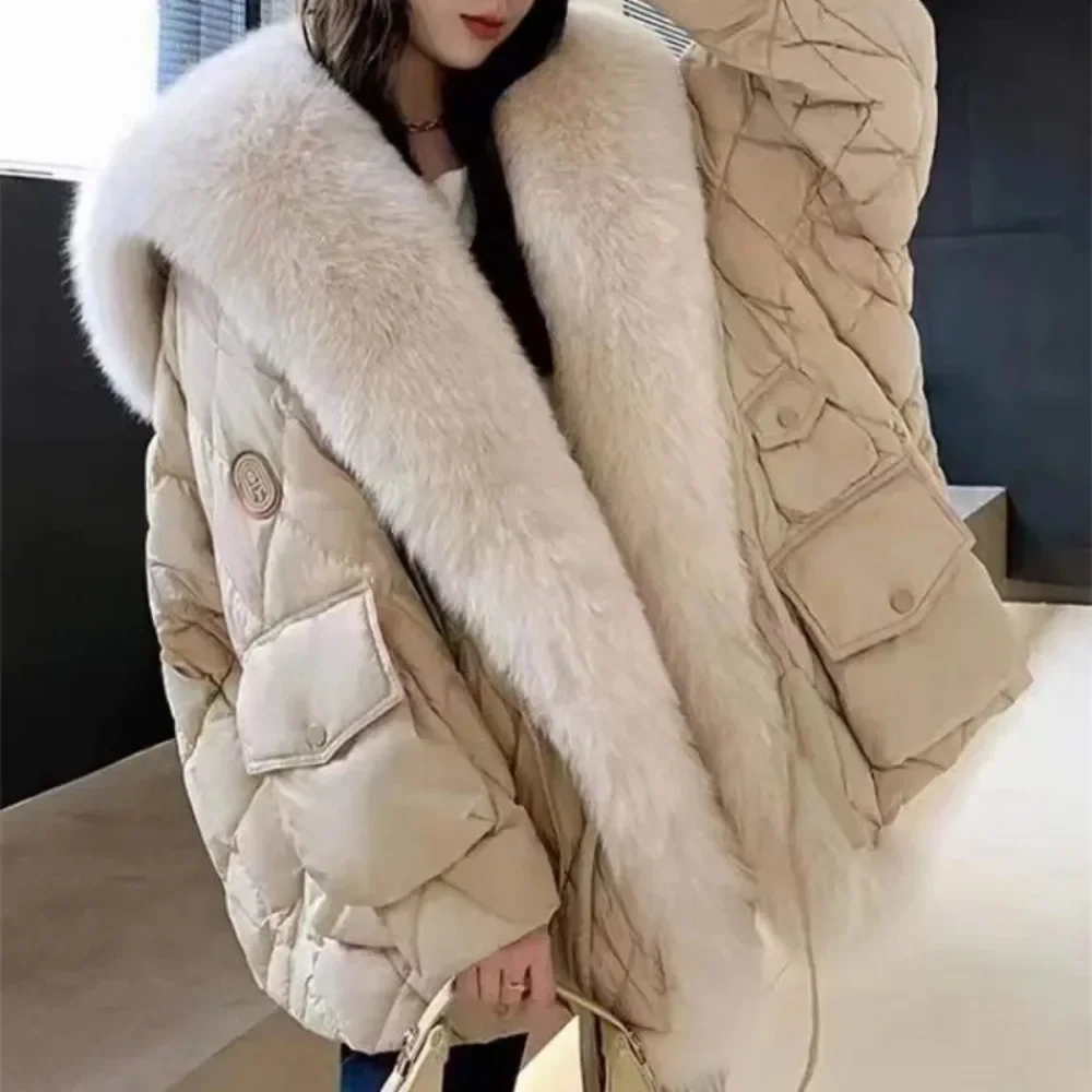 Real Fur Coat Clothing Female Outerwear Down Jacket Women Winter Real Fur White Duck Down Coat Large Fox Fur Collar High Street