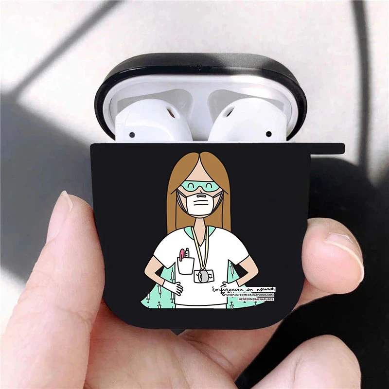 Spain Cartoon Medicine Doctor Nurse Soft silicone TPU Case For AirPods Pro 2 1 2 3 Black Wireless Bluetooth Earphone Box Cover