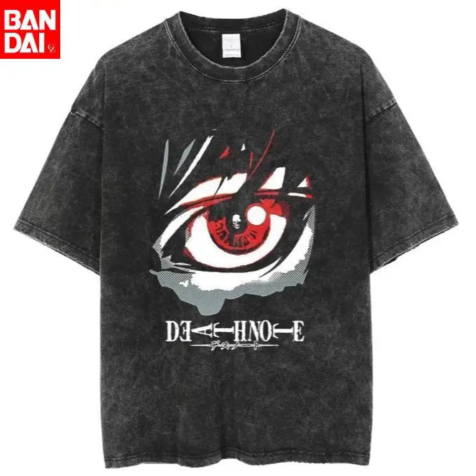 Camiseta Death Note Light Yagami con Estampado Vintage de Ojo de Shinigami para Hombre, Verano 2026, Negra, Talla Grande, Estilo Anime Streetwear