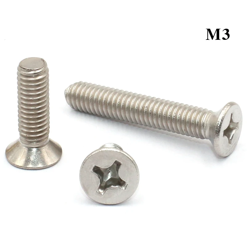 100 / 200Pcs 304 Stainless Steel Phillips Countersunk Head Flat Head Screws KM3 Length 4-50mm Machine Bolts