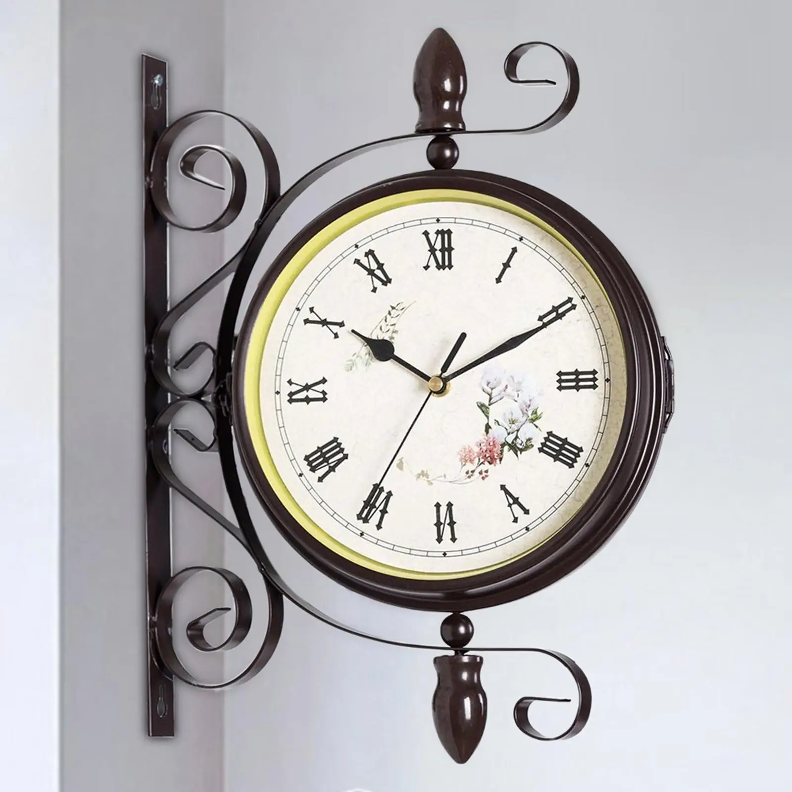 Antique Style Double Side Wall Clock Decorative Quiet Wall Mount Clocks for Living Room Bedroom Indoor Outdoor Patio Home