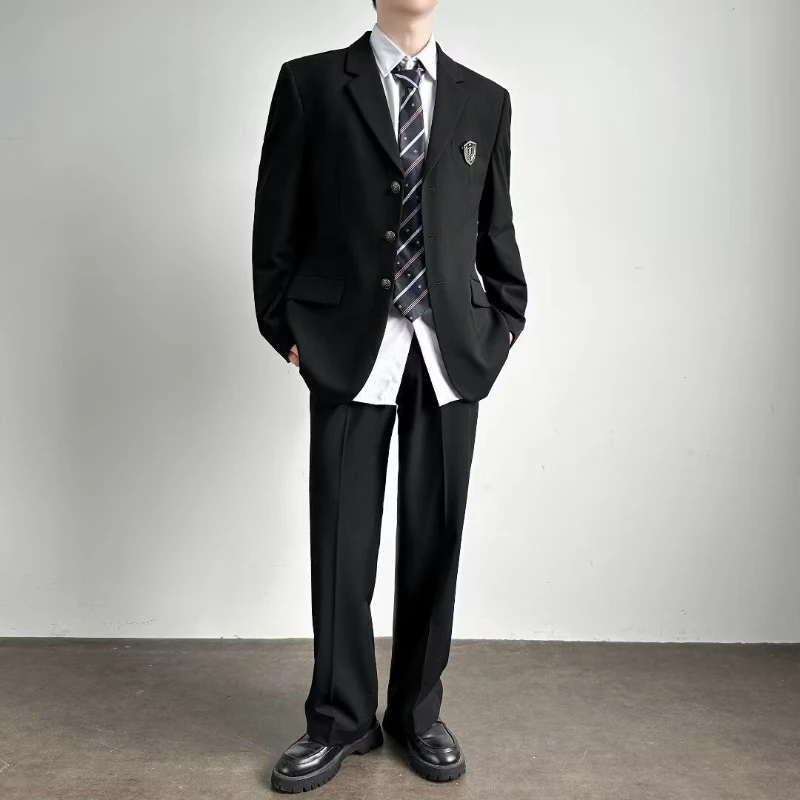 2026 New Men's Preppy Style Blazer Set Spring Autumn Casual Suit Male School Uniform Varsity Jacket Teenage Outerwear Outfit
