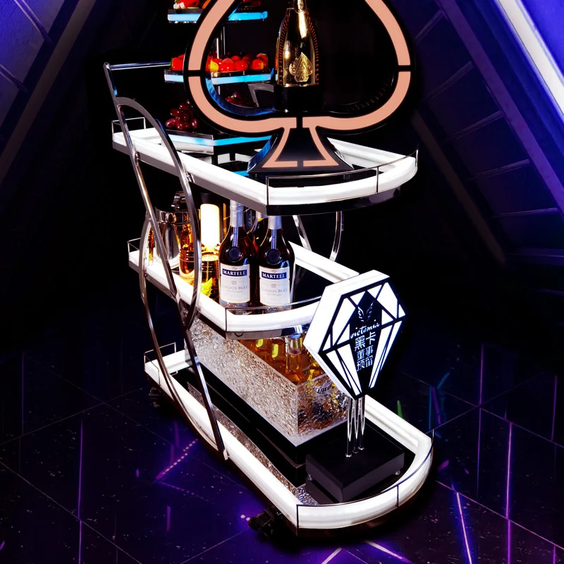 Bar Luminous Liquor Cart KTV Night Game Three-layer Snack Cake Fruit Mobile Led Foreign Wine Delivery Trolley